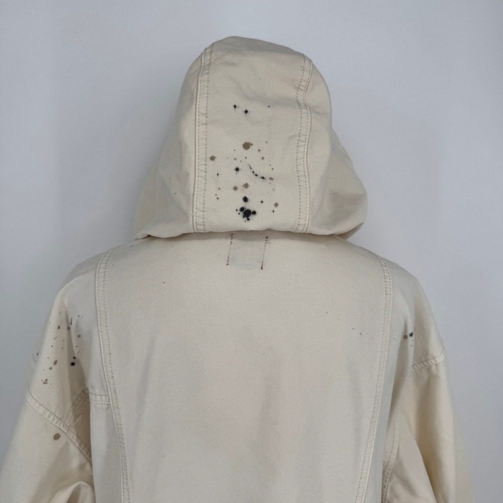 BDG Hooded Jacket Size Medium Cream Paint Splatter Workwear Grunge Casual Street - Picture 8 of 12